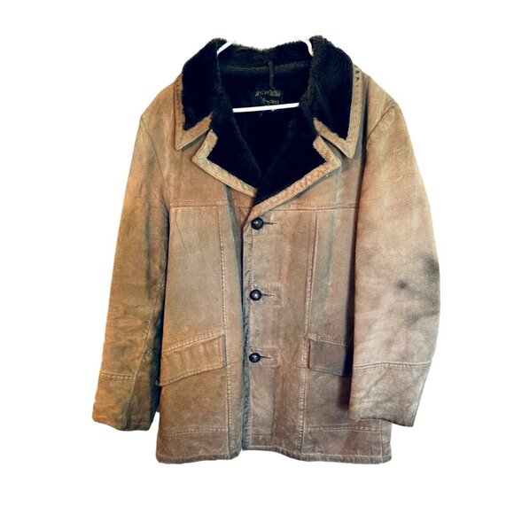 House Of Peerless Other - House Of Peerless Vintage Distressed Leather Shearling Barn Chore Ranch Coat 44